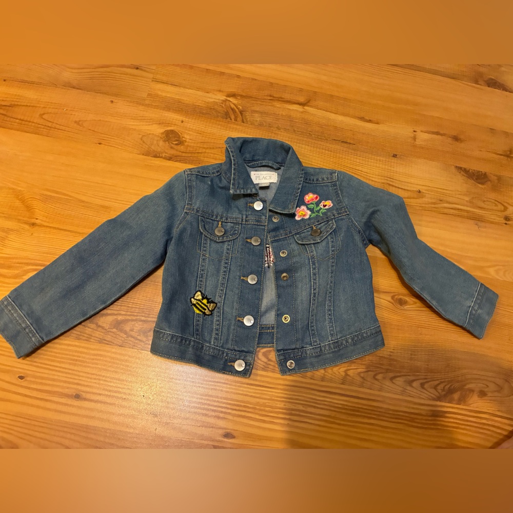 The Children's Place Kids' Indigo Denim Jacket embroidered patches butterfly 2T